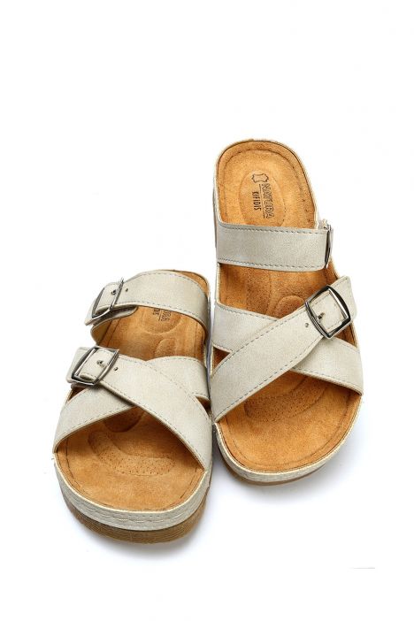 SIB220519 Kifidis-Natura Kadın Anatomik Deri Terlik 36-41 Bej/Beige