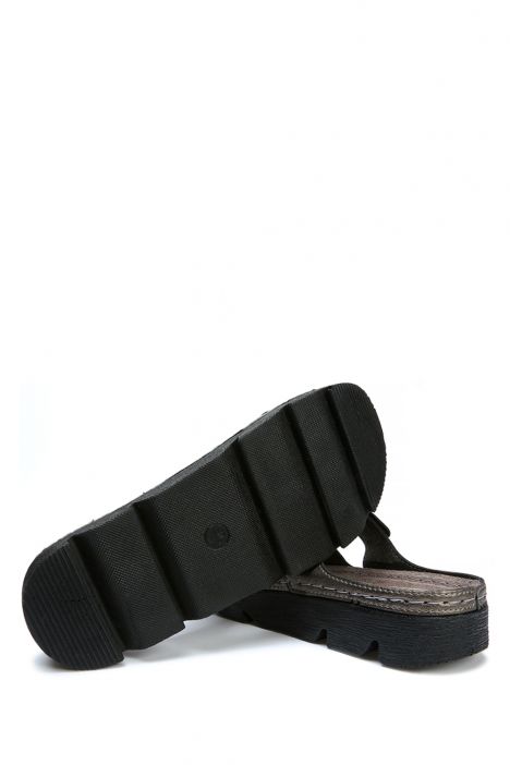 SIB220519 Kifidis-Natura Kadın Anatomik Deri Terlik 36-41 Krom/Chrome