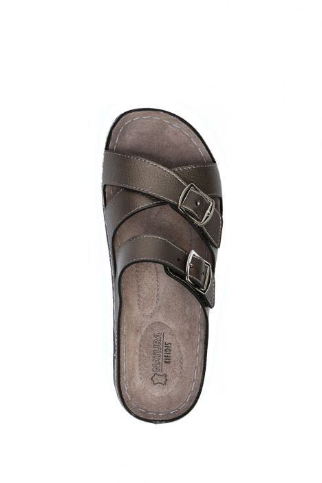 SIB220519 Kifidis-Natura Kadın Anatomik Deri Terlik 36-41 Krom/Chrome