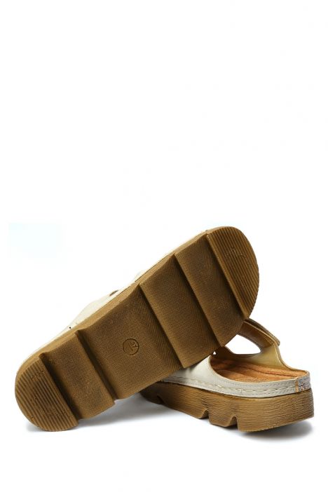 SIB220521 Kifidis-Natura Kadın Anatomik Deri Terlik 36-41 Bej/Beige