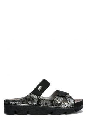 SIB220521 Kifidis-Natura Kadın Anatomik Deri Terlik 36-41 Siyah/Black
