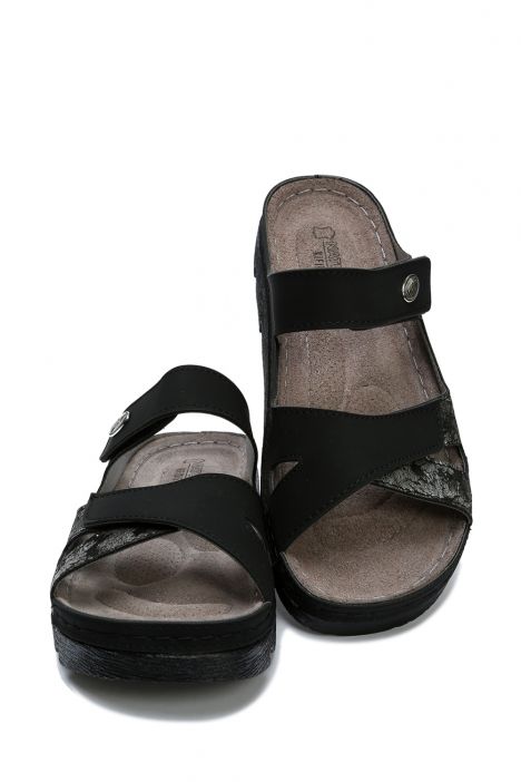 SIB220521 Kifidis-Natura Kadın Anatomik Deri Terlik 36-41 Siyah/Black