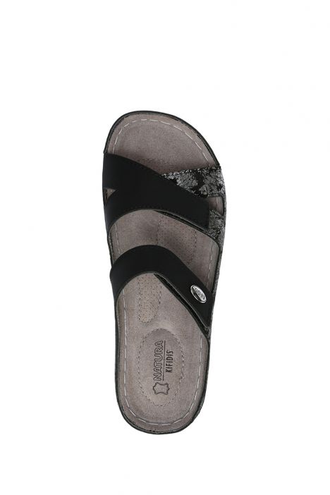 SIB220521 Kifidis-Natura Kadın Anatomik Deri Terlik 36-41 Siyah/Black