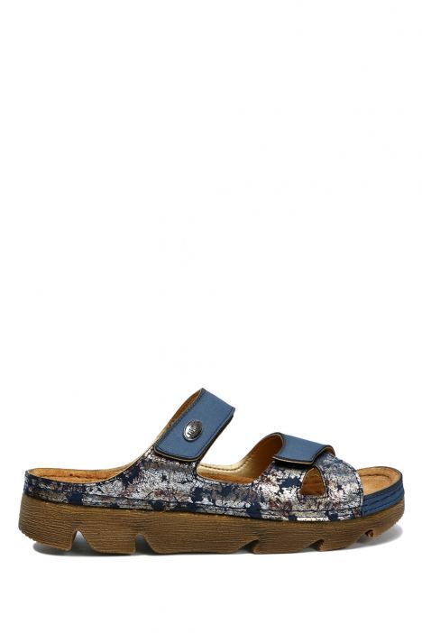 SIB220521 Kifidis-Natura Kadın Anatomik Deri Terlik 36-41 Mavi/Blue