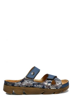 SIB220521 Kifidis-Natura Kadın Anatomik Deri Terlik 36-41 Mavi/Blue