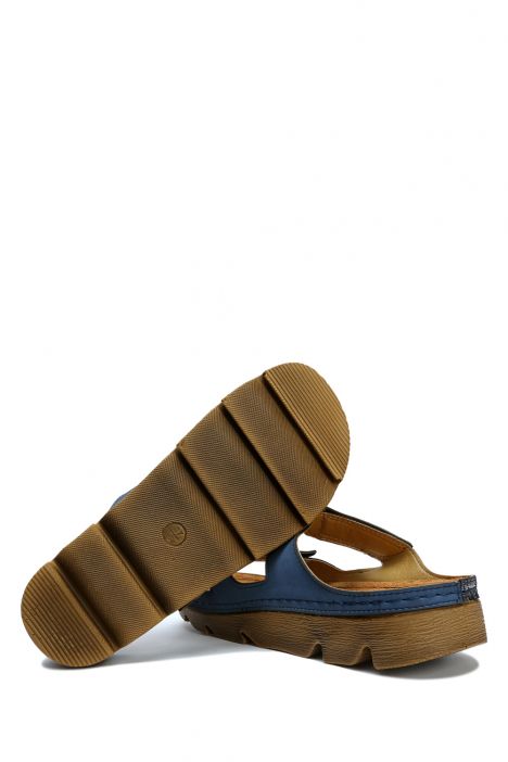 SIB220521 Kifidis-Natura Kadın Anatomik Deri Terlik 36-41 Mavi/Blue