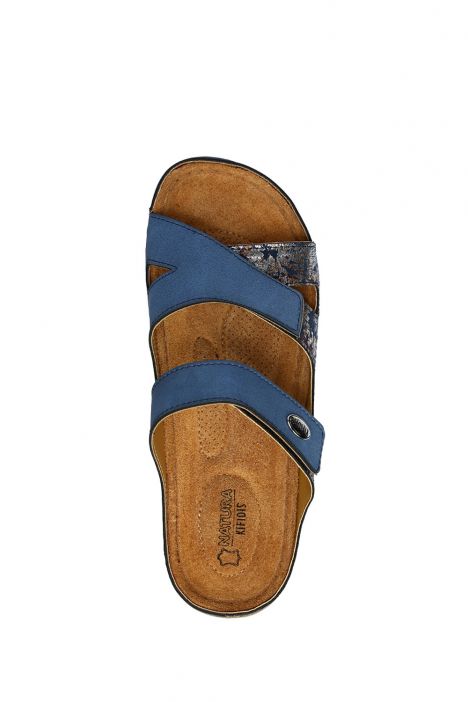 SIB220521 Kifidis-Natura Kadın Anatomik Deri Terlik 36-41 Mavi/Blue