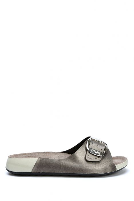 SIB223805 Kifidis-Natura Kadın Tek Bantlı Anatomik Deri Terlik 36-40 -BT Krom/Chrome