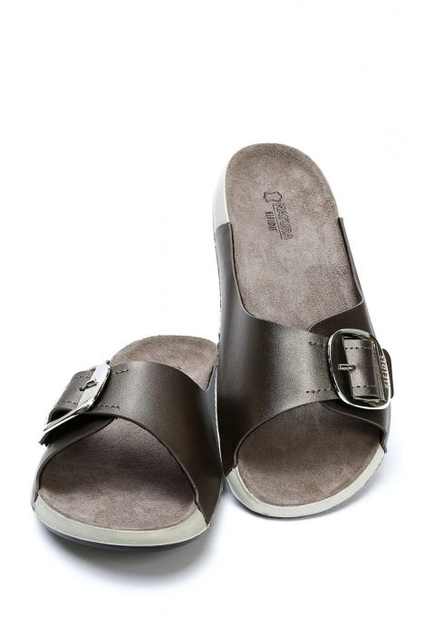 SIB223805 Kifidis-Natura Kadın Tek Bantlı Anatomik Deri Terlik 36-40 -BT Krom/Chrome