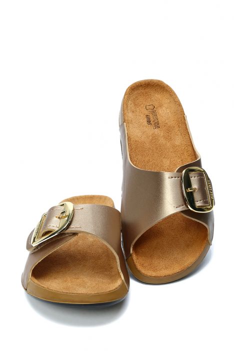 SIB223805 Kifidis-Natura Kadın Tek Bantlı Anatomik Deri Terlik 36-40 -BT Altın/Gold