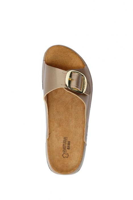 SIB223805 Kifidis-Natura Kadın Tek Bantlı Anatomik Deri Terlik 36-40 -BT Altın/Gold