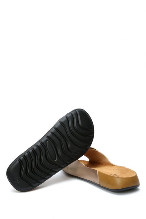 SIB223805 Kifidis-Natura Kadın Tek Bantlı Anatomik Deri Terlik 36-40 -BT Altın/Gold