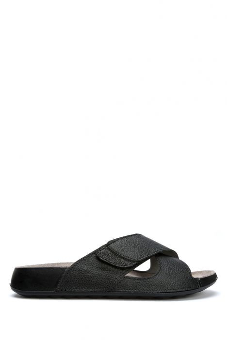 SIB223810 Kifidis-Natura Kadın Çapraz Bantlı Anatomik Deri Terlik 36-41 -BT Siyah/Black