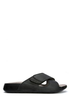 SIB223810 Kifidis-Natura Kadın Çapraz Bantlı Anatomik Deri Terlik 36-41 -BT Siyah/Black