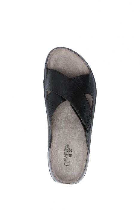 SIB223810 Kifidis-Natura Kadın Çapraz Bantlı Anatomik Deri Terlik 36-41 -BT Siyah/Black