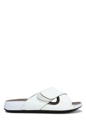 SIB223810 Kifidis-Natura Kadın Çapraz Bantlı Anatomik Deri Terlik 36-41 -BT Beyaz/White