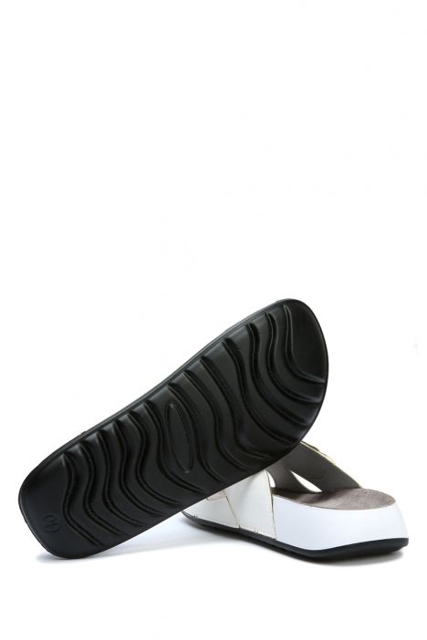 SIB223810 Kifidis-Natura Kadın Çapraz Bantlı Anatomik Deri Terlik 36-41 -BT Beyaz/White