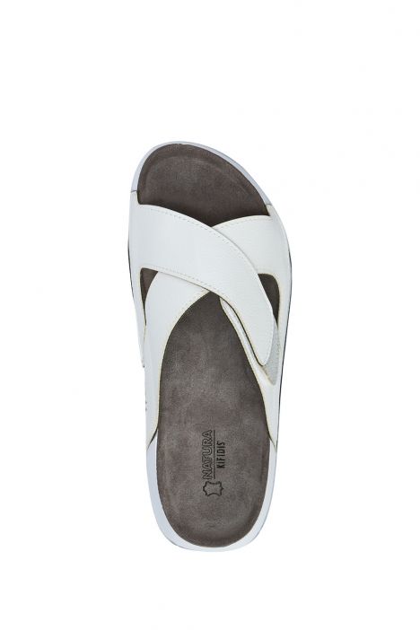 SIB223810 Kifidis-Natura Kadın Çapraz Bantlı Anatomik Deri Terlik 36-41 -BT Beyaz/White