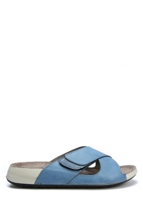 SIB223810 Kifidis-Natura Kadın Çapraz Bantlı Anatomik Deri Terlik 36-41 -BT Mavi/Blue