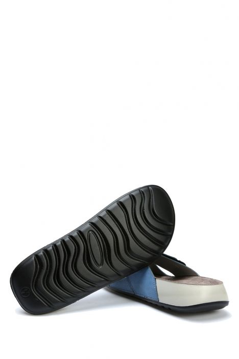 SIB223810 Kifidis-Natura Kadın Çapraz Bantlı Anatomik Deri Terlik 36-41 -BT Mavi/Blue