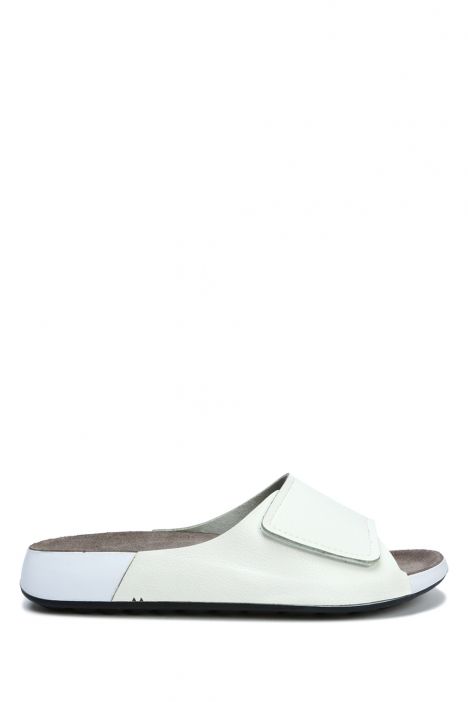 SIB223815 Kifidis-Natura Kadın Anatomik Deri Terlik 36-41 -BT Beyaz/White