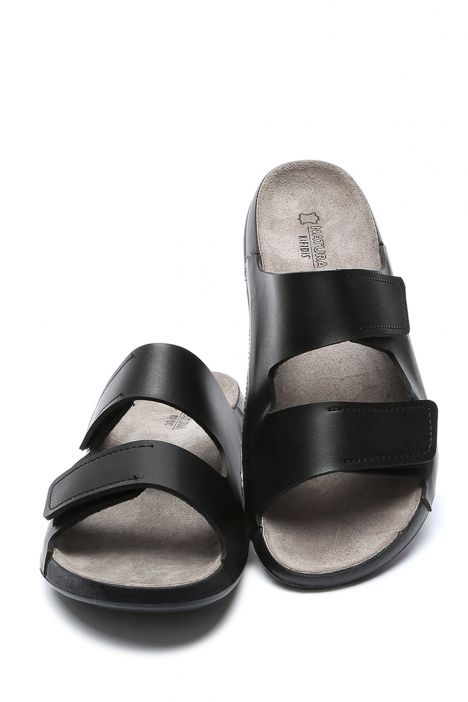 SIB223825 Kifidis-Natura Kadın Çift Bantlı Anatomik Deri Terlik 36-41 -BT Siyah/Black