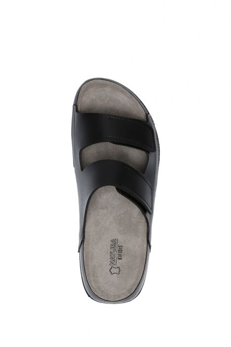 SIB223825 Kifidis-Natura Kadın Çift Bantlı Anatomik Deri Terlik 36-41 -BT Siyah/Black