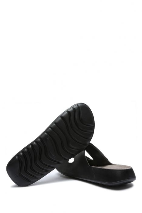 SIB223825 Kifidis-Natura Kadın Çift Bantlı Anatomik Deri Terlik 36-41 -BT Siyah/Black