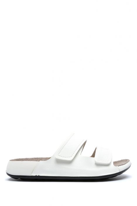 SIB223825 Kifidis-Natura Kadın Çift Bantlı Anatomik Deri Terlik 36-41 -BT Beyaz/White