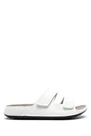 SIB223825 Kifidis-Natura Kadın Çift Bantlı Anatomik Deri Terlik 36-41 -BT Beyaz/White