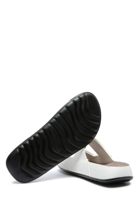 SIB223825 Kifidis-Natura Kadın Çift Bantlı Anatomik Deri Terlik 36-41 -BT Beyaz/White
