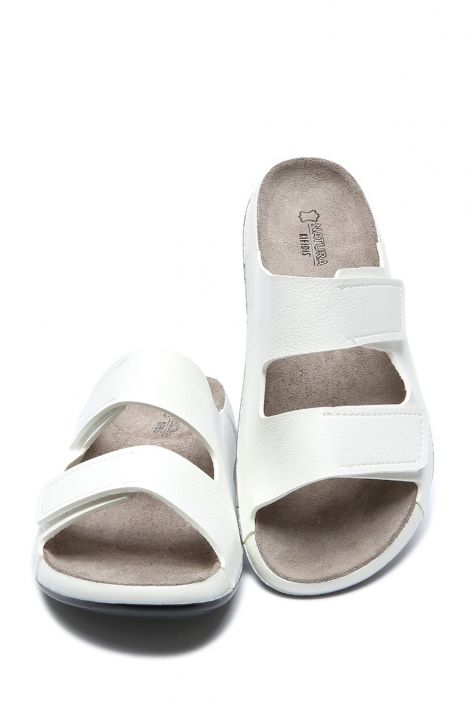 SIB223825 Kifidis-Natura Kadın Çift Bantlı Anatomik Deri Terlik 36-41 -BT Beyaz/White