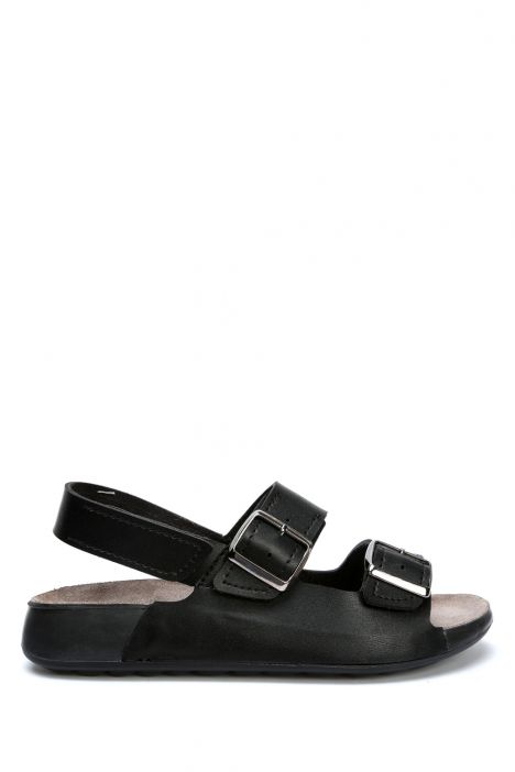 SIB223830 Kifidis-Natura Kadın Çift Bantlı Anatomik Deri Sandalet 36-40 -BT Siyah/Black