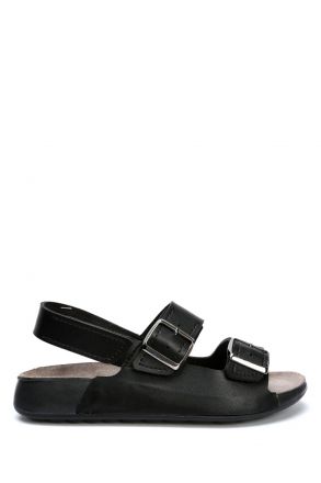 SIB223830 Kifidis-Natura Kadın Çift Bantlı Anatomik Deri Sandalet 36-40 -BT Siyah/Black