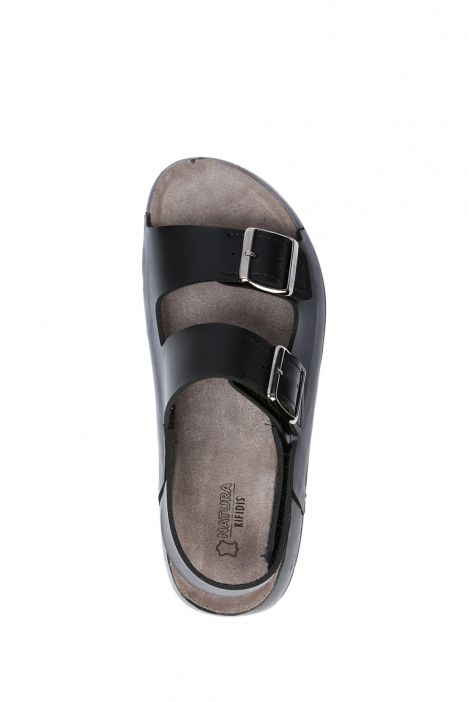 SIB223830 Kifidis-Natura Kadın Çift Bantlı Anatomik Deri Sandalet 36-40 -BT Siyah/Black