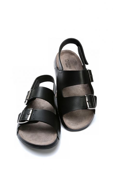 SIB223830 Kifidis-Natura Kadın Çift Bantlı Anatomik Deri Sandalet 36-40 -BT Siyah/Black