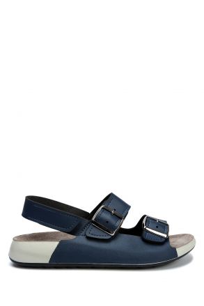 SIB223830 Kifidis-Natura Kadın Çift Bantlı Anatomik Deri Sandalet 36-40 -BT Mavi/Blue