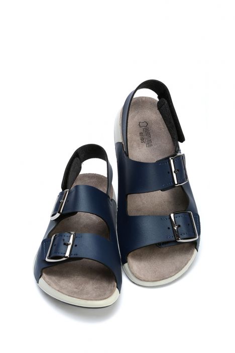 SIB223830 Kifidis-Natura Kadın Çift Bantlı Anatomik Deri Sandalet 36-40 -BT Mavi/Blue