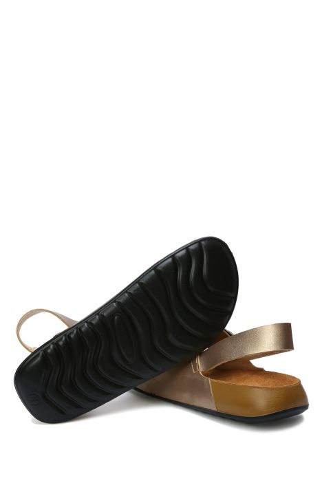 SIB223830 Kifidis-Natura Kadın Çift Bantlı Anatomik Deri Sandalet 36-40 -BT Altın/Gold