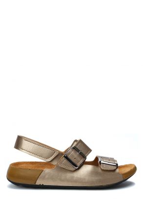 SIB223830 Kifidis-Natura Kadın Çift Bantlı Anatomik Deri Sandalet 36-40 -BT Altın/Gold