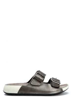 SIB223835 Kifidis-Natura Kadın Çift Bantlı Anatomik Deri Terlik 36-41 -BT Krom/Chrome