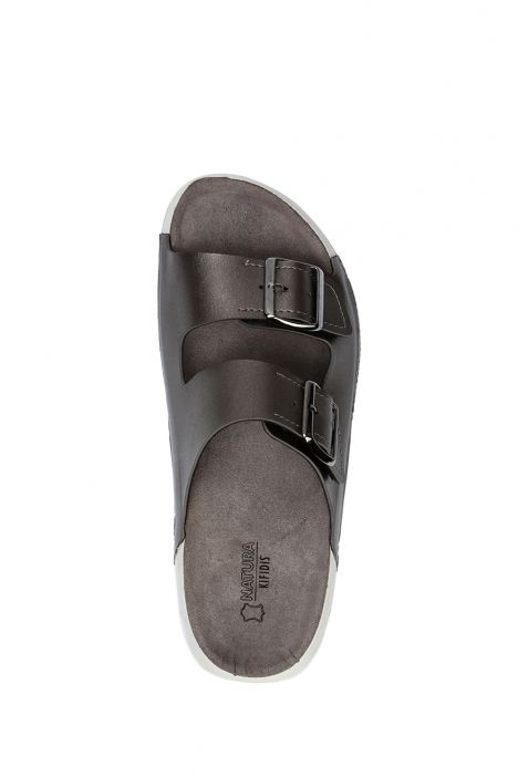 SIB223835 Kifidis-Natura Kadın Çift Bantlı Anatomik Deri Terlik 36-41 -BT Krom/Chrome