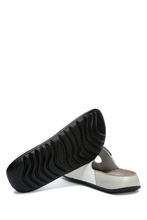 SIB223835 Kifidis-Natura Kadın Çift Bantlı Anatomik Deri Terlik 36-41 -BT Beyaz/White