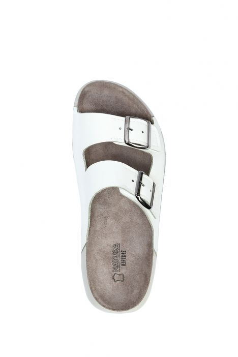 SIB223835 Kifidis-Natura Kadın Çift Bantlı Anatomik Deri Terlik 36-41 -BT Beyaz/White