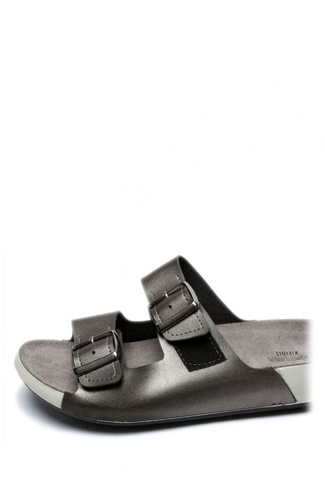 SIB223835 Kifidis-Natura Kadın Çift Bantlı Anatomik Deri Terlik 36-41 -BT Krom/Chrome