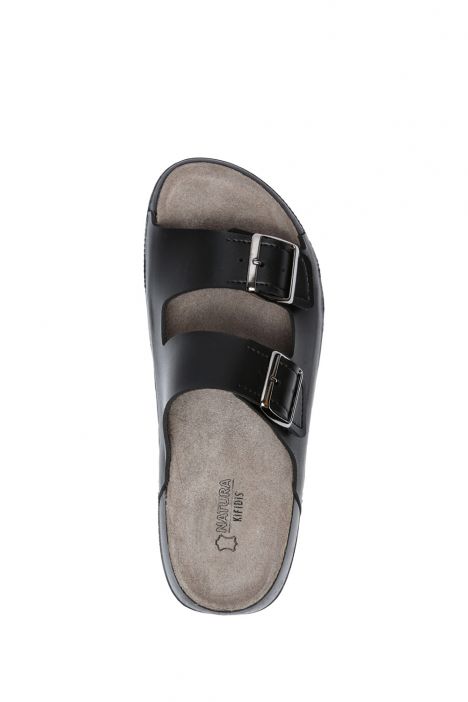 SIB223835 Kifidis-Natura Kadın Çift Bantlı Anatomik Deri Terlik 36-41 -BT Siyah/Black