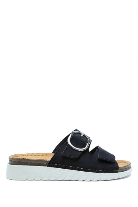 SIB250202 Kifidis-Natura Kadın Tokalı Anatomik Deri Terlik 36-41 Siyah/Black