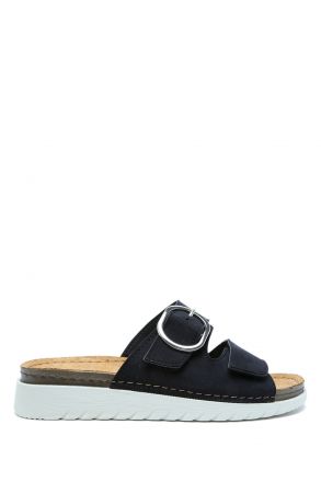 SIB250202 Kifidis-Natura Kadın Tokalı Anatomik Deri Terlik 36-41 Siyah/Black