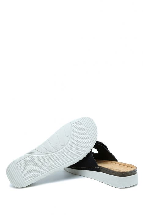 SIB250202 Kifidis-Natura Kadın Tokalı Anatomik Deri Terlik 36-41 Siyah/Black