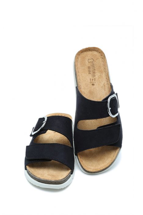 SIB250202 Kifidis-Natura Kadın Tokalı Anatomik Deri Terlik 36-41 Siyah/Black